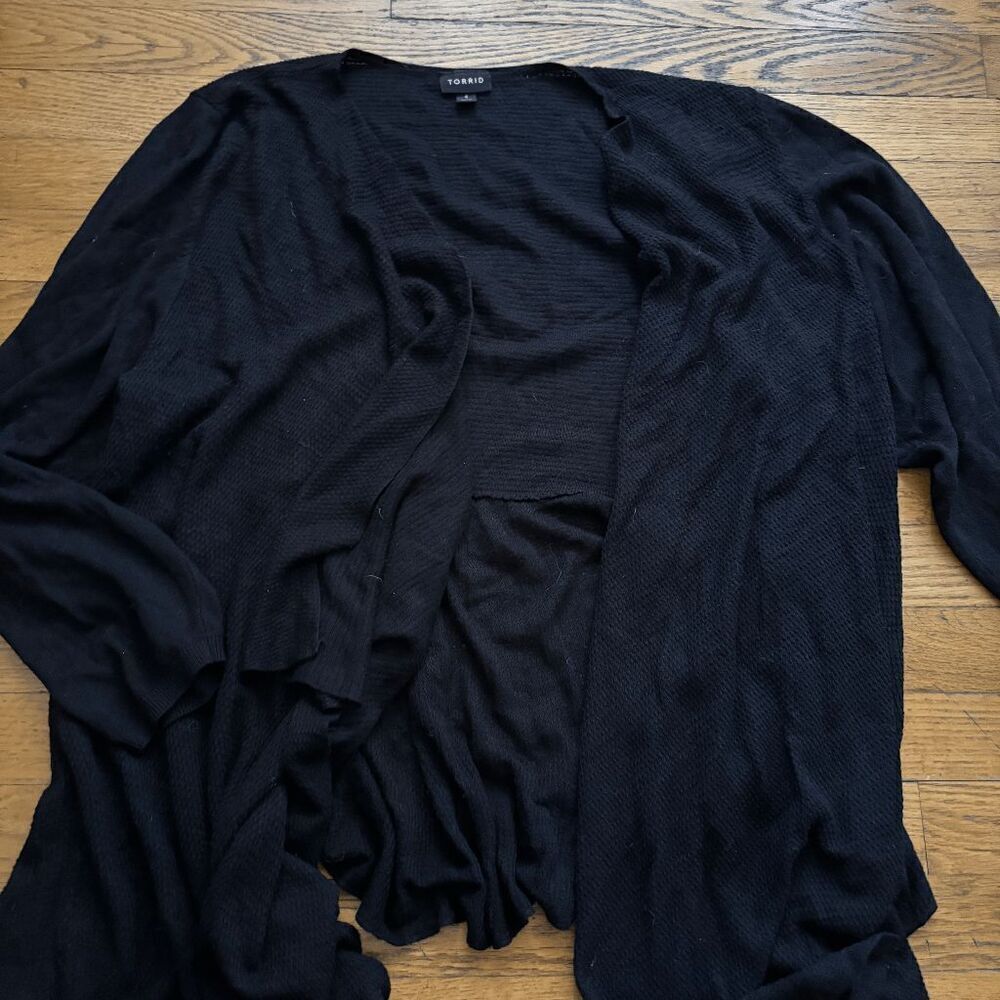 Torrid Women's Black Waffle Knit Long Sleeve Open Front Cardigan Sweater Size 4